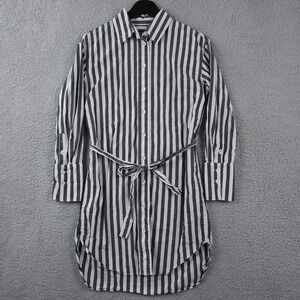 Banana Republic Shirt Dress Womens XS Gray White Striped Belted Button Up Preppy